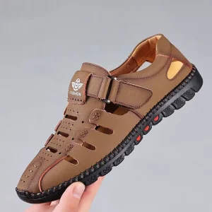 Sandales pour homme en cuir, décontractée respirantes, antidérapante