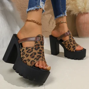 Sandale talon plateforme léopard femme