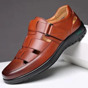 Sandale en cuir véritable pour homme avec semelle souple et antidérapante