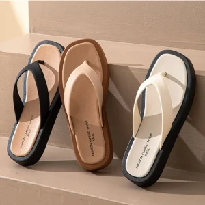 Sandale tong plate en cuir de haute qualité pour femme