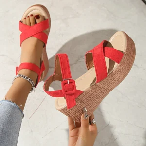 Sandales d'été tendance à talon compensé,  confortables pour la marche