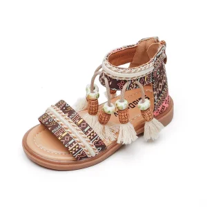 Sandales pour filles, style ethnique et rétro