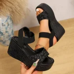 Sandale compensée noir femme