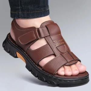 Sandales en cuir antidérapante semelle épaisse homme