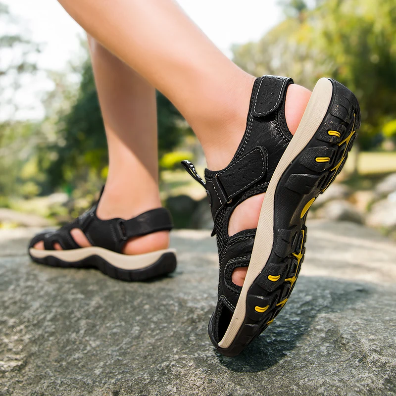 Sandales d'été en cuir pour homme, tige en maille respirante, décontractées. – Image 4