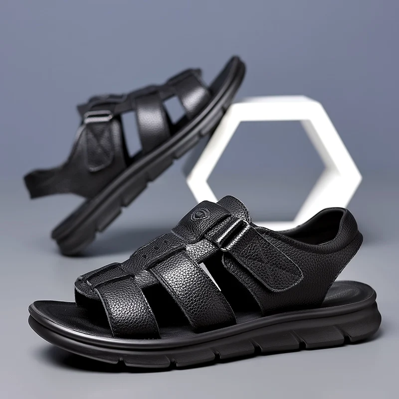 Sandale décontractées en cuir pour homme, tendance, à semelle épaisse – Image 5