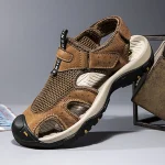 Sandales d'été en cuir pour homme, tige en maille respirante, décontractées.