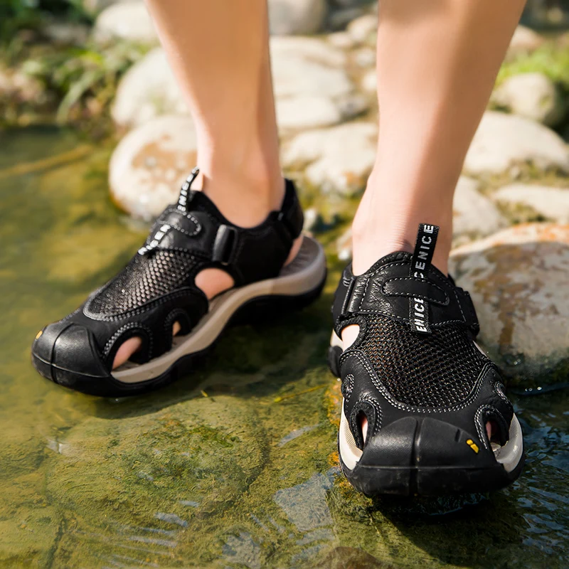 Sandales d'été en cuir pour homme, tige en maille respirante, décontractées. – Image 3