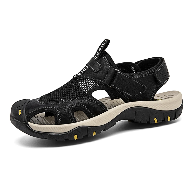 Sandales d'été en cuir pour homme, tige en maille respirante, décontractées. – Image 7