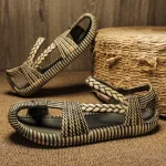 Sandales d'été en paille pour homme, plates confortables et décontractées, résistantes à l'usure.