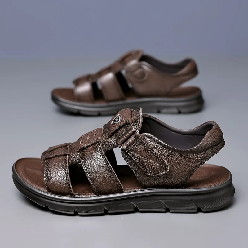 Sandale décontractées en cuir pour homme, tendance, à semelle épaisse – Image 2