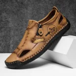 Sandales respirantes style romain, décontractées en cuir et faites main pour homme.