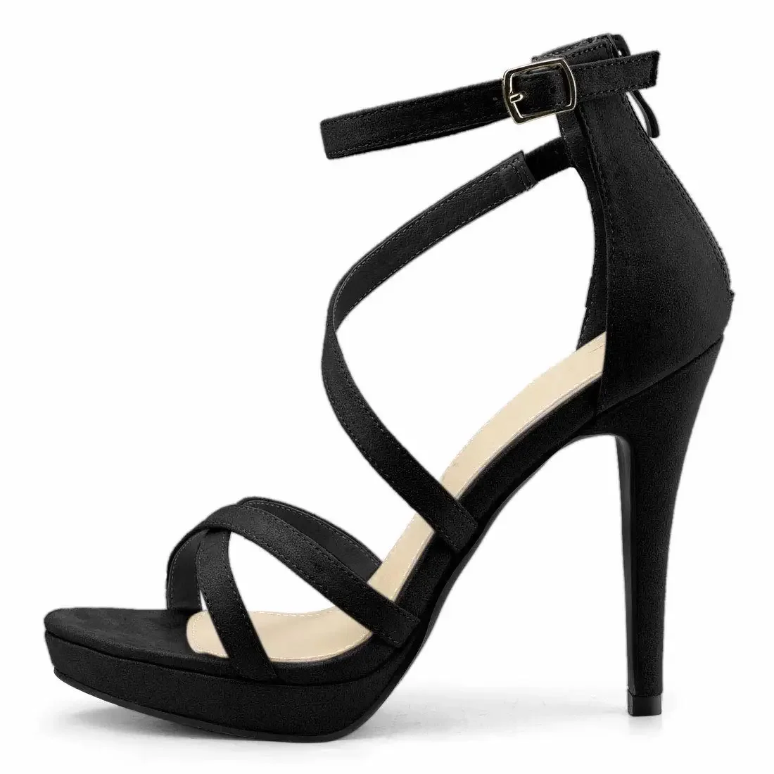Sandales pour femmes, talons aiguilles, bout ouvert et en velours. – Image 3