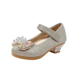 Chaussures princesse adorables en cuir pour filles avec nœud papillon orné de strass