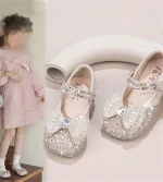 Sandale de princesse brillantes avec cristal et joli nœud, légères et douces