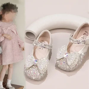Sandale de princesse brillantes avec cristal et joli nœud, légères et douces