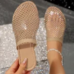 Chaussons pour femme à bout rond, motif diamant aquatique, plats et antidérapants