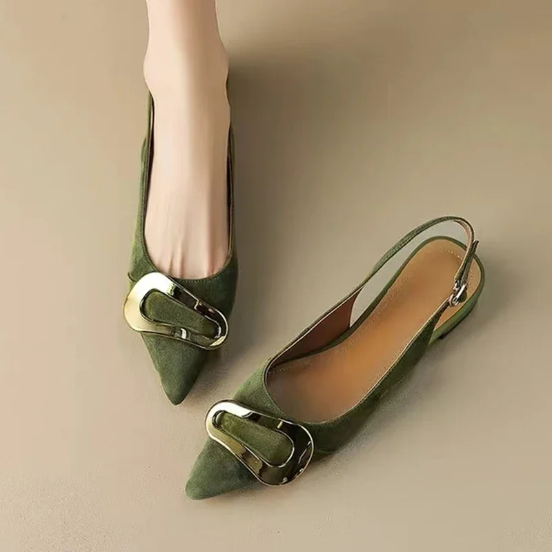Chaussures pour femmes en suède à bout pointu, à bride arrière, mules de créateur