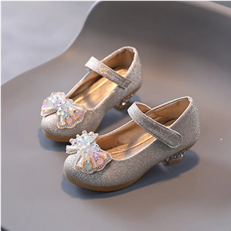 Chaussures princesse adorables en cuir pour filles avec nœud papillon orné de strass – Image 2