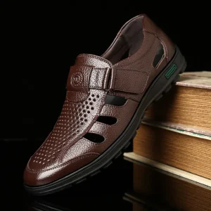 Sandales en cuir véritable décontractées, souples, confortables et  respirantes pour homme