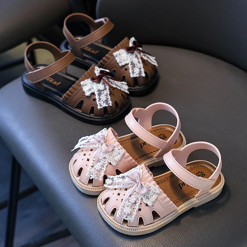 Sandales pour filles avec joli nœud, semelle souple décontractées, respirantes et antidérapantes. – Image 4