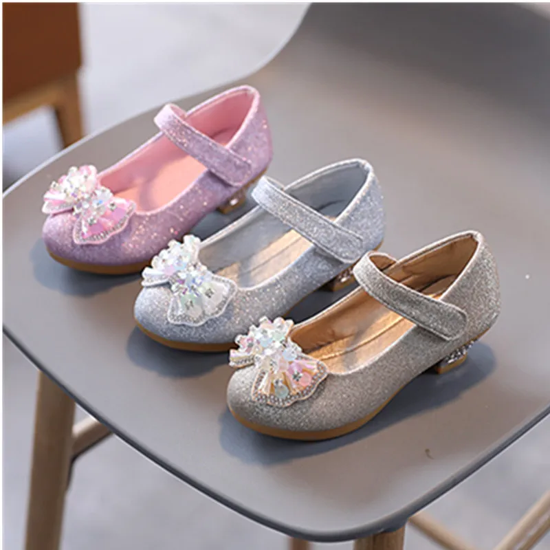 Chaussures princesse adorables en cuir pour filles avec nœud papillon orné de strass – Image 3