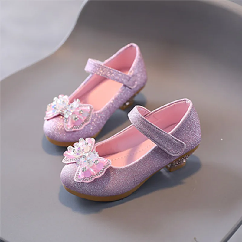 Chaussures princesse adorables en cuir pour filles avec nœud papillon orné de strass – Image 4