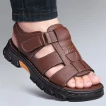 Sandale d'été en cuir de vachette  antidérapantes , semelle épaisse pour homme